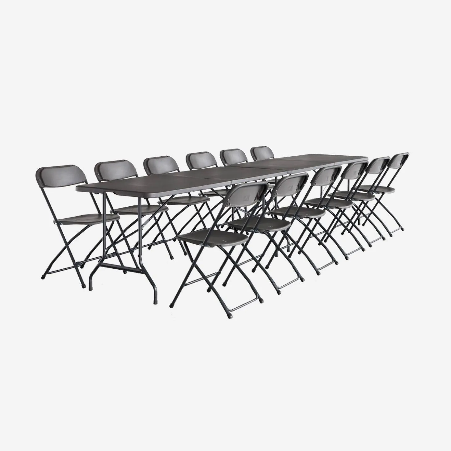 Conjunto de jardim com mesa dobrável para eventos em plástico com 12 cadeiras, conjunto de 2