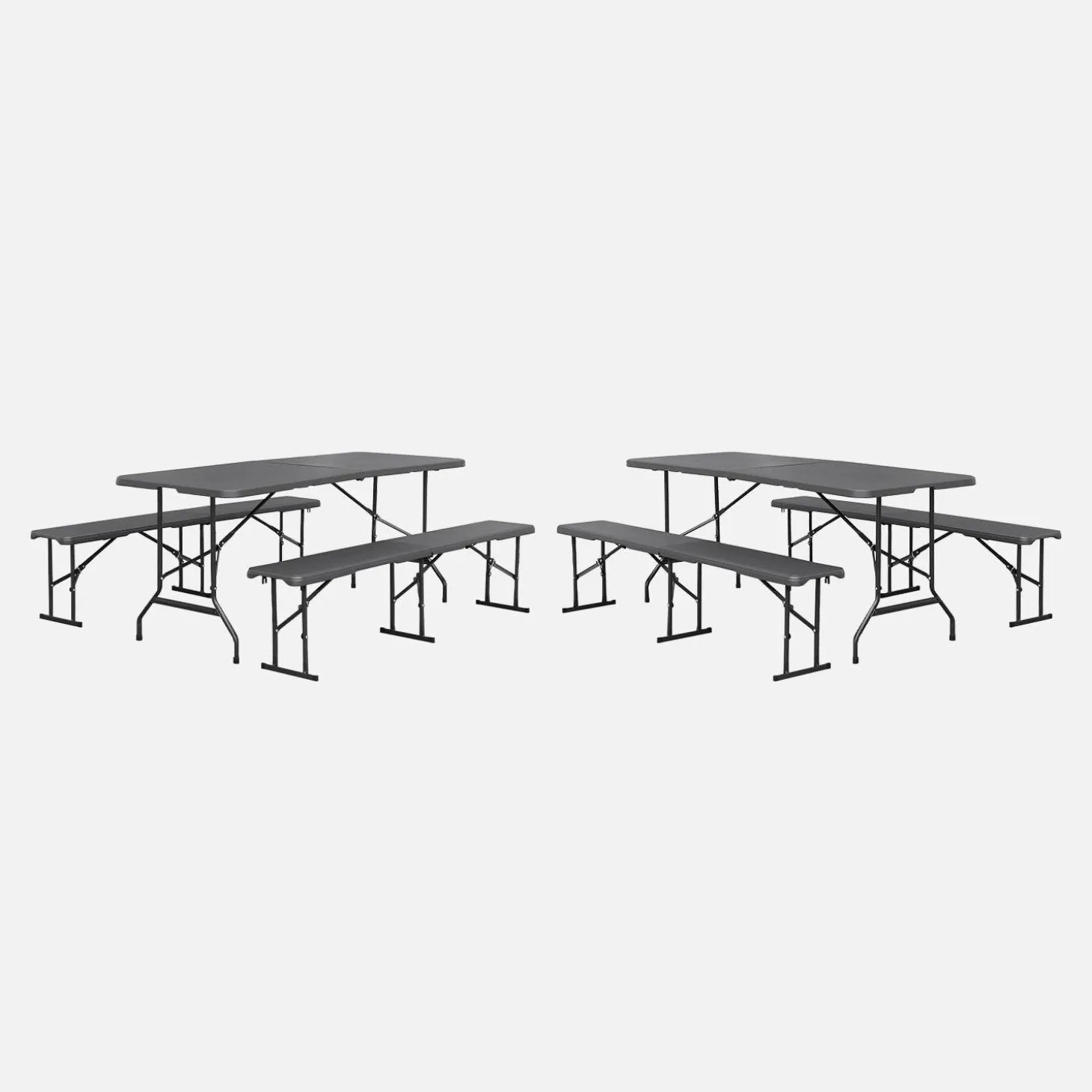 Conjunto de jardim com mesa dobrável para eventos em plástico e aço com 2 bancos, set de 2