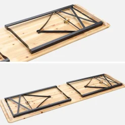 Conjunto de jardim com mesa dobrável para eventos em madeira de abeto com 2 bancos