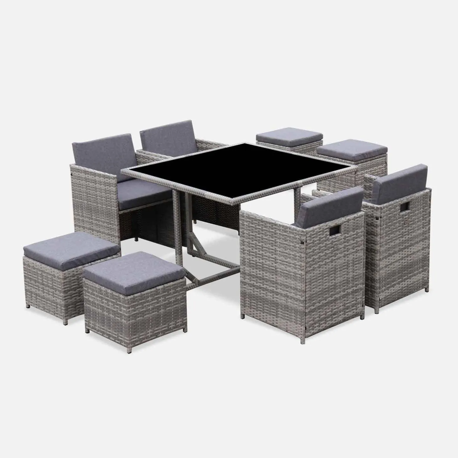 Conjunto de jardim com mesa em tecido de resina com 8 cadeirões