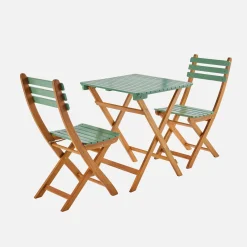 Conjunto de jardim com mesa em madeira de acácia com 2 cadeiras dobráveis
