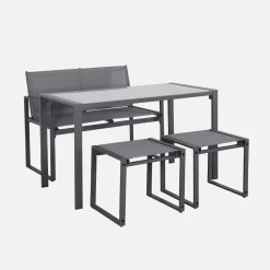 Conjunto de jardim com mesa em aço e textilene com 4 cadeiras