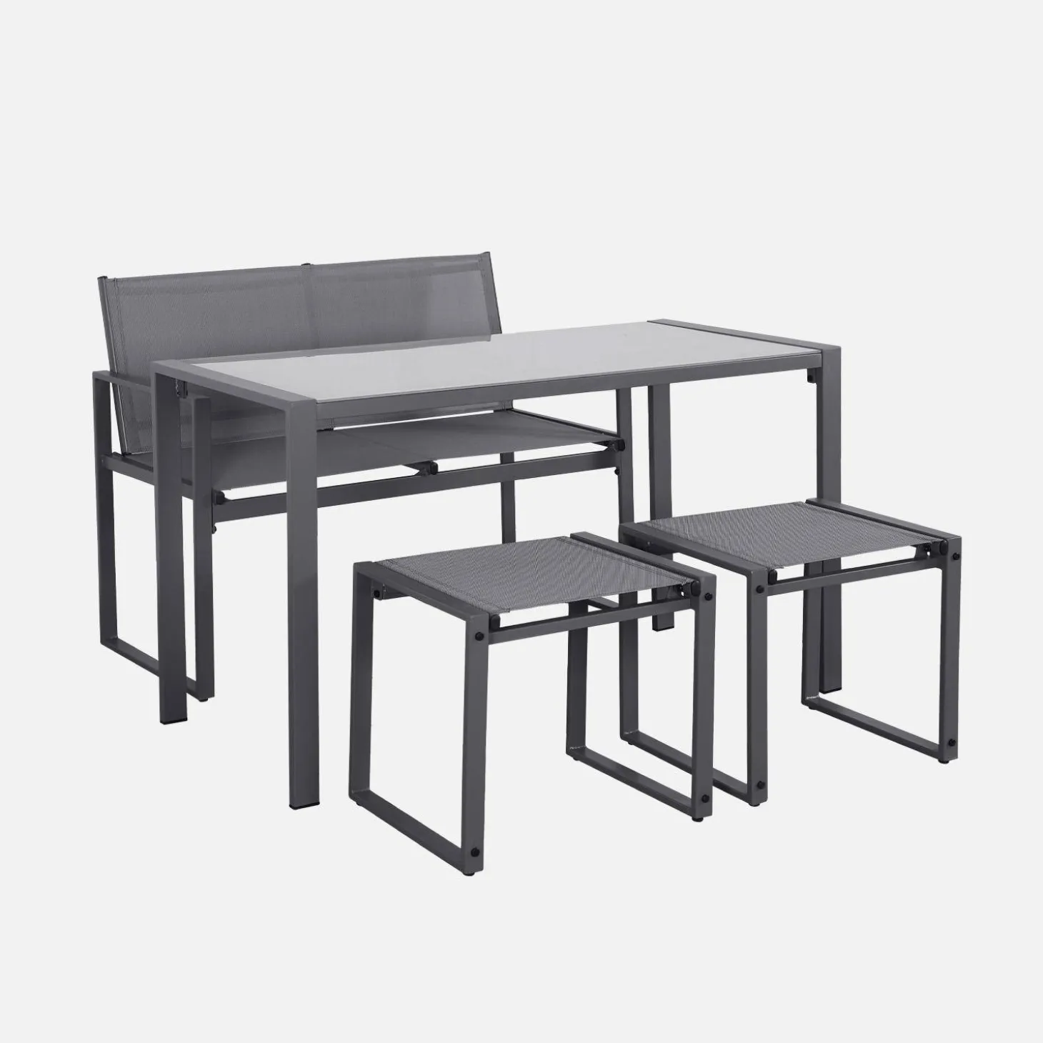 Conjunto de jardim com mesa em aço e textilene com 4 cadeiras