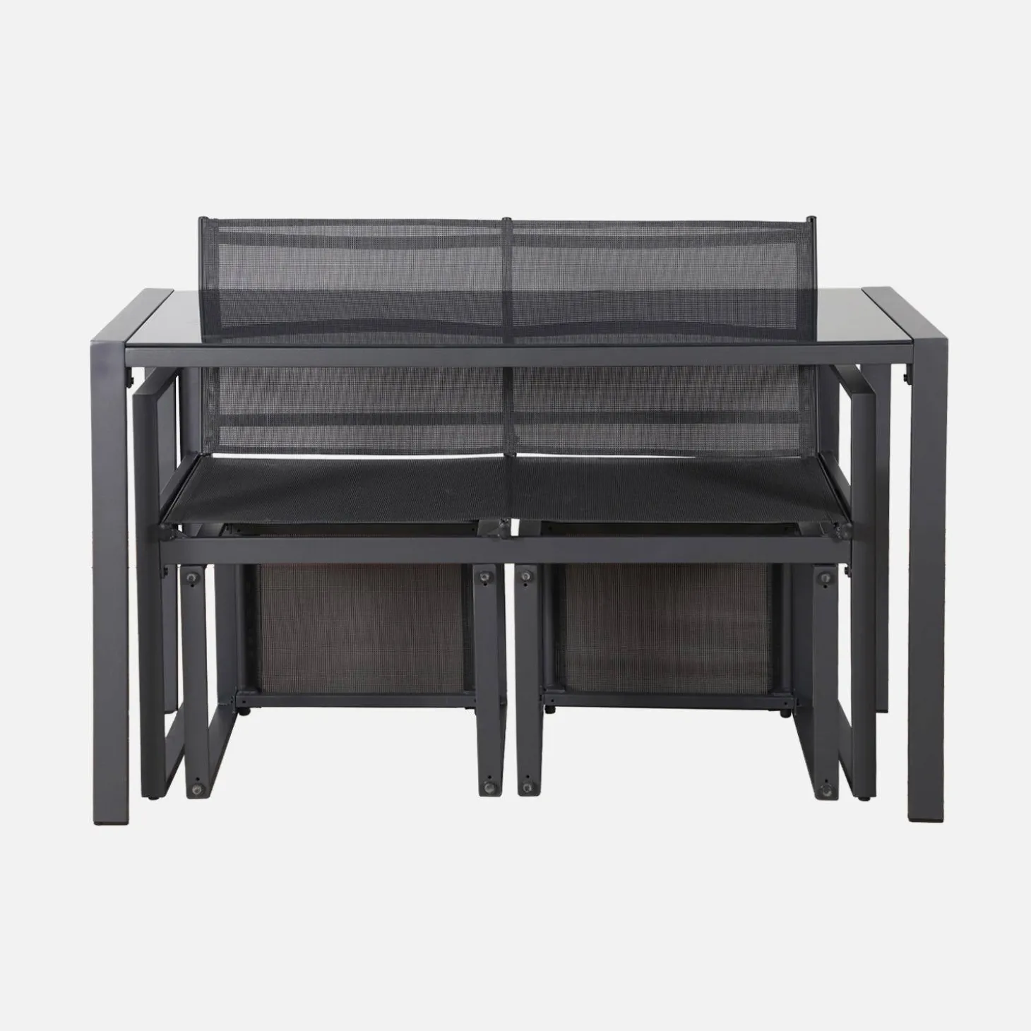 Conjunto de jardim com mesa em aço e textilene com 4 cadeiras