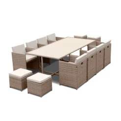 Conjunto de jardim com mesa em tecido de resina com 12 cadeirões