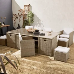 Conjunto de jardim com mesa em tecido de resina com 12 cadeirões