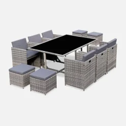 Conjunto de jardim com mesa em tecido de resina com 10 cadeirões