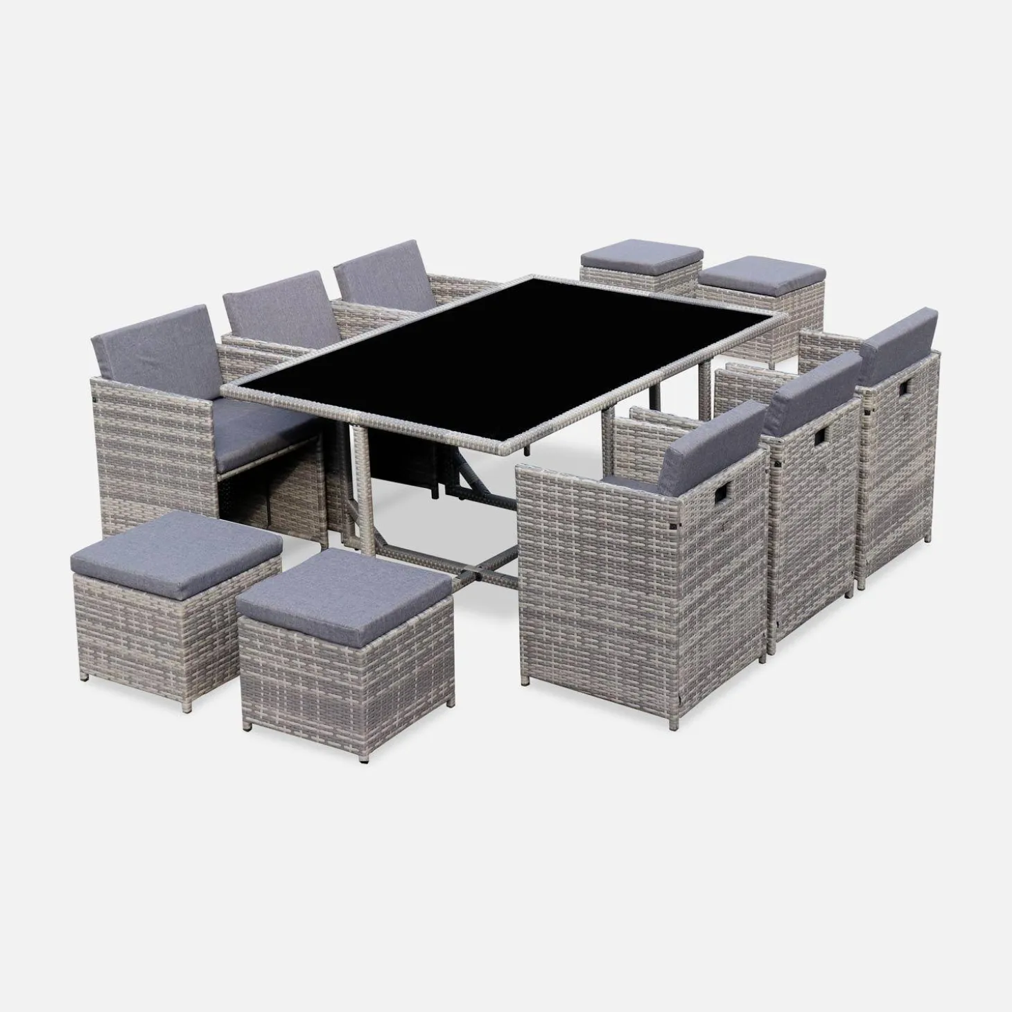 Conjunto de jardim com mesa em tecido de resina com 10 cadeirões