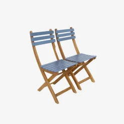 Conjunto de jardim com mesa em madeira de acácia com 2 cadeiras dobráveis