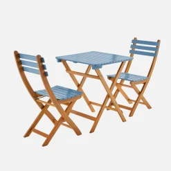 Conjunto de jardim com mesa em madeira de acácia com 2 cadeiras dobráveis