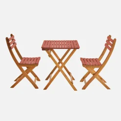 Conjunto de jardim com mesa em madeira de acácia com 2 cadeiras dobráveis