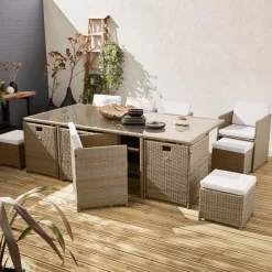 Conjunto de jardim com mesa em tecido de resina com 12 cadeirões + capa de proteção