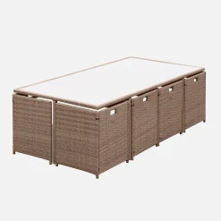 Conjunto de jardim com mesa em tecido de resina com 12 cadeirões + capa de proteção