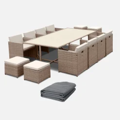 Conjunto de jardim com mesa em tecido de resina com 12 cadeirões + capa de proteção