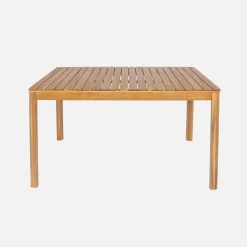 Conjunto de jardim com mesa em madeira de acácia com cantos arredondados com 6 cadeiras