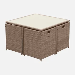 Conjunto de jardim com mesa em tecido de resina com 8 cadeirões + capa de proteção