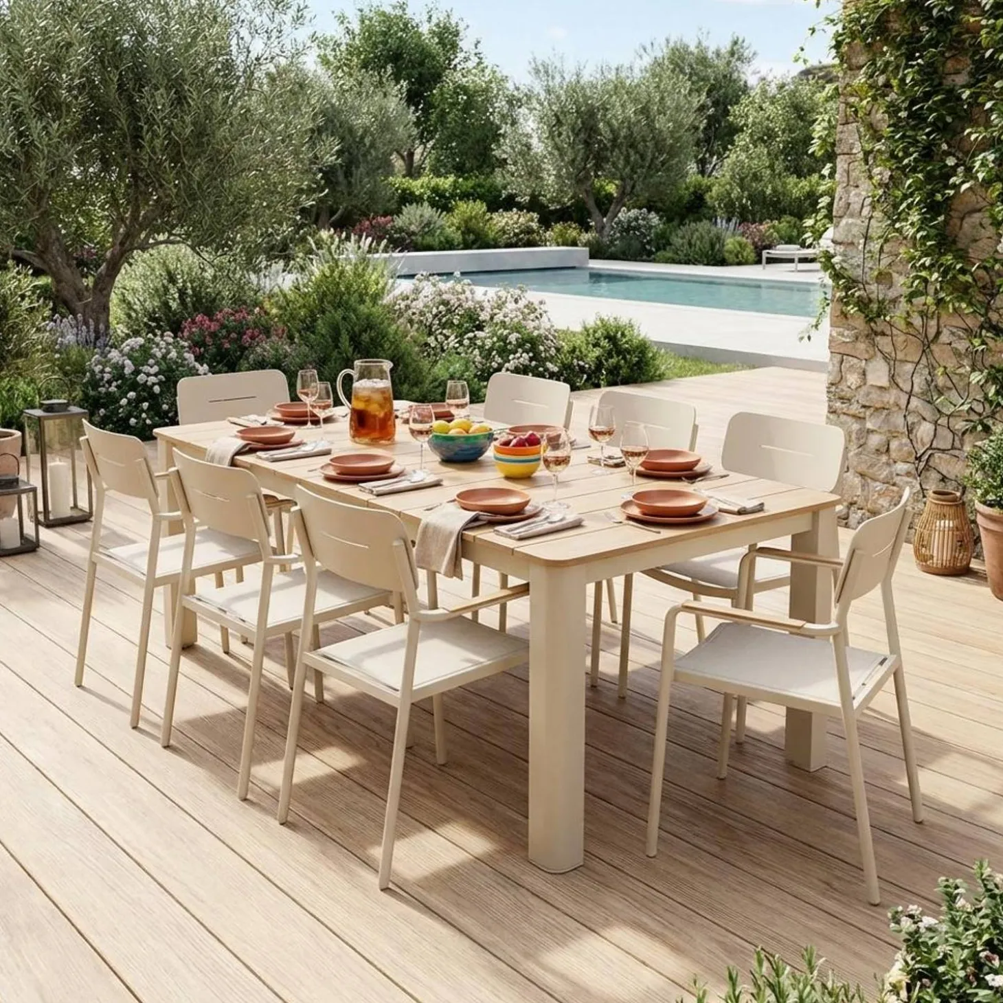 Conjunto de jardim com mesa em alumínio com 8 cadeiras