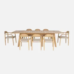 Conjunto de jardim com mesa em madeira de acácia com 8 cadeiras