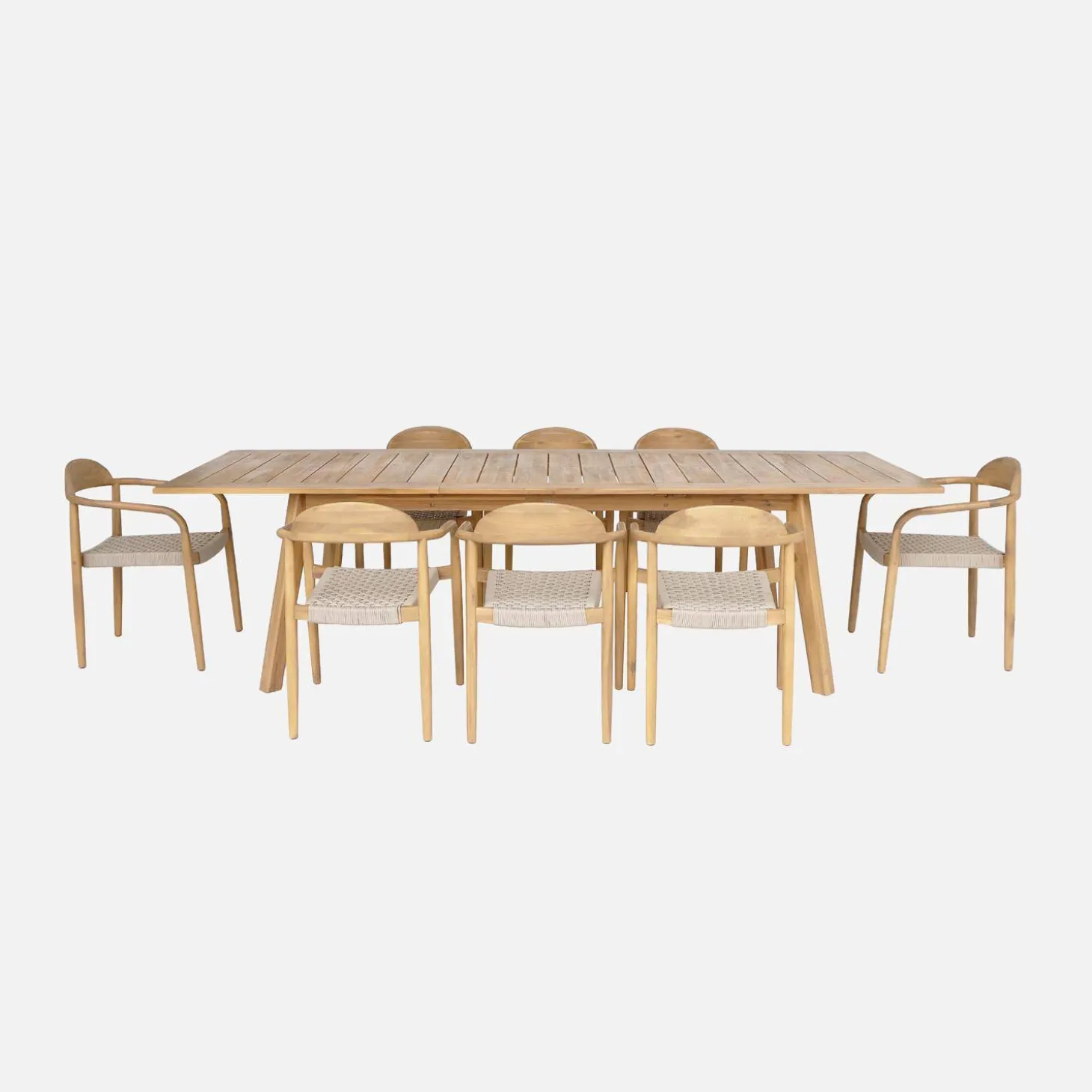 Conjunto de jardim com mesa em madeira de acácia com 8 cadeiras