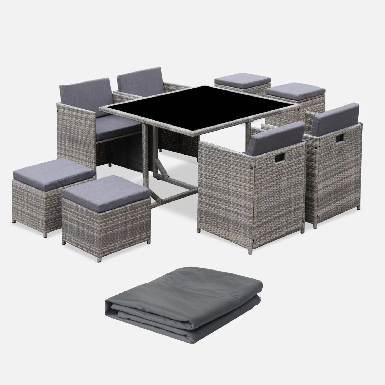 Conjunto de jardim com mesa em tecido de resina com 8 cadeirões + capa de proteção