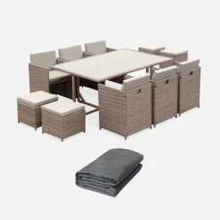 Conjunto de jardim com mesa em resina com 10 cadeiras e capa de proteção
