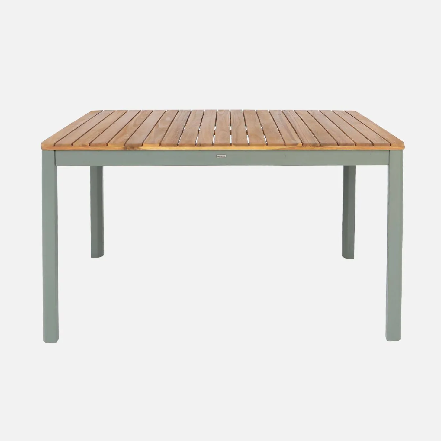 Conjunto de jardim com mesa em madeira de acácia com cantos arredondados com 6 cadeiras