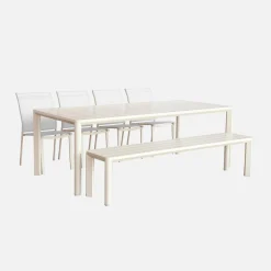 Conjunto de jardim com mesa em alumínio com 4 cadeiras e 1 banco