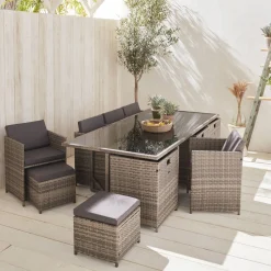 Conjunto de jardim com mesa em tecido de resina com 12 cadeirões + capa de proteção