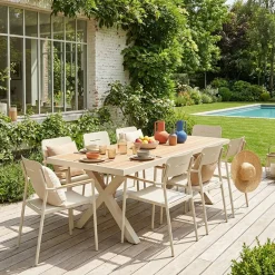 Conjunto de jardim com mesa em alumínio com 8 cadeiras