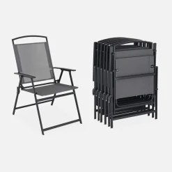 Conjunto de jardim com mesa em aço com 6 cadeiras e 1 guarda-sol