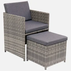 Conjunto de jardim com mesa em tecido de resina com 12 cadeirões