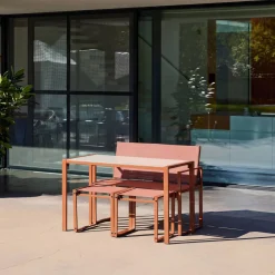 Conjunto de jardim com mesa em aço e textilene com 4 cadeiras