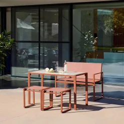 Conjunto de jardim com mesa em aço e textilene com 4 cadeiras
