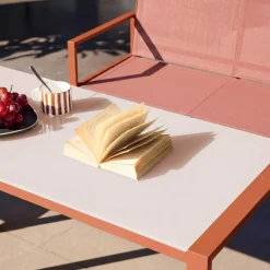 Conjunto de jardim com mesa em aço e textilene com 4 cadeiras
