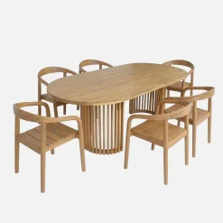 Conjunto de jardim com mesa em madeira de acácia com 6 cadeiras