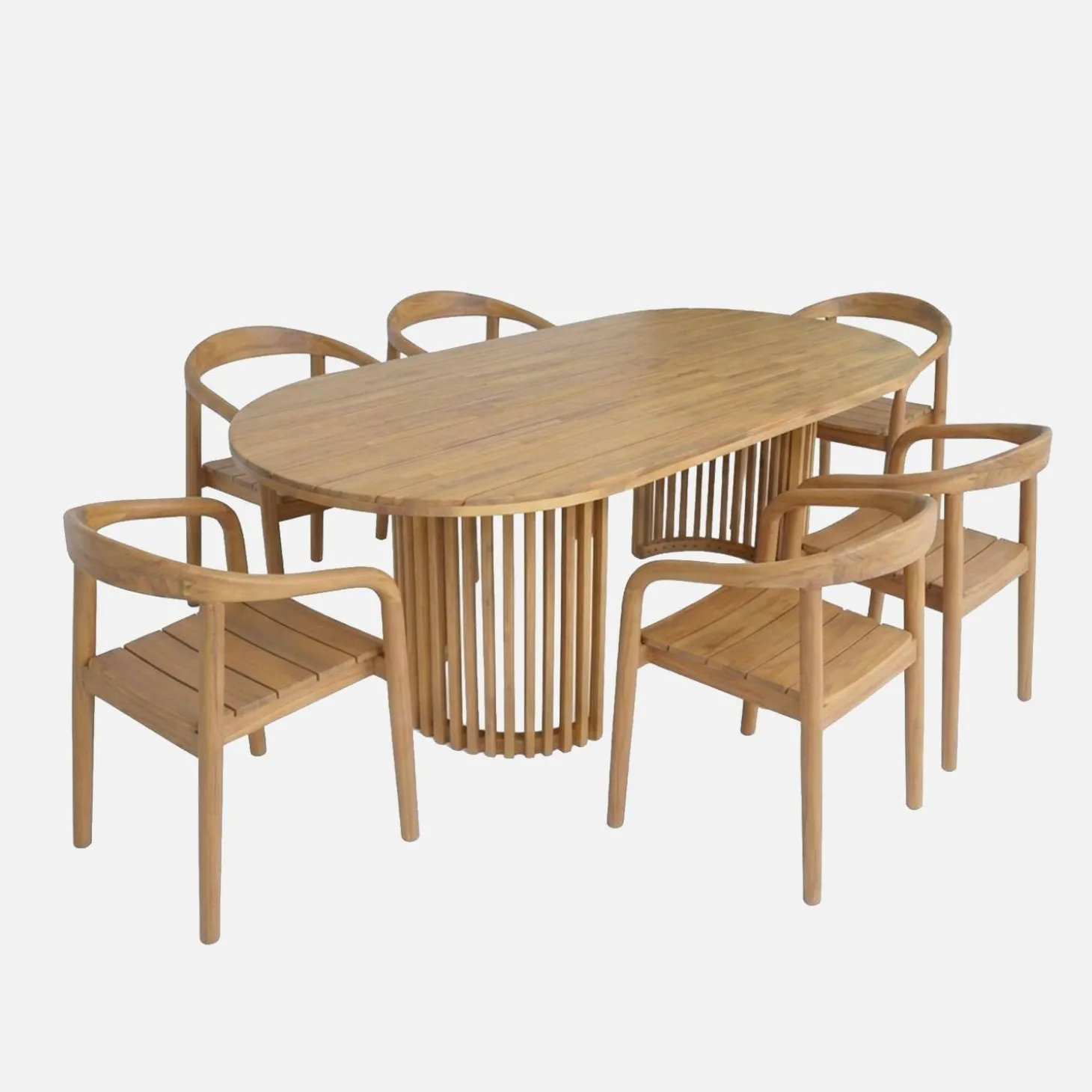 Conjunto de jardim com mesa em madeira de acácia com 6 cadeiras