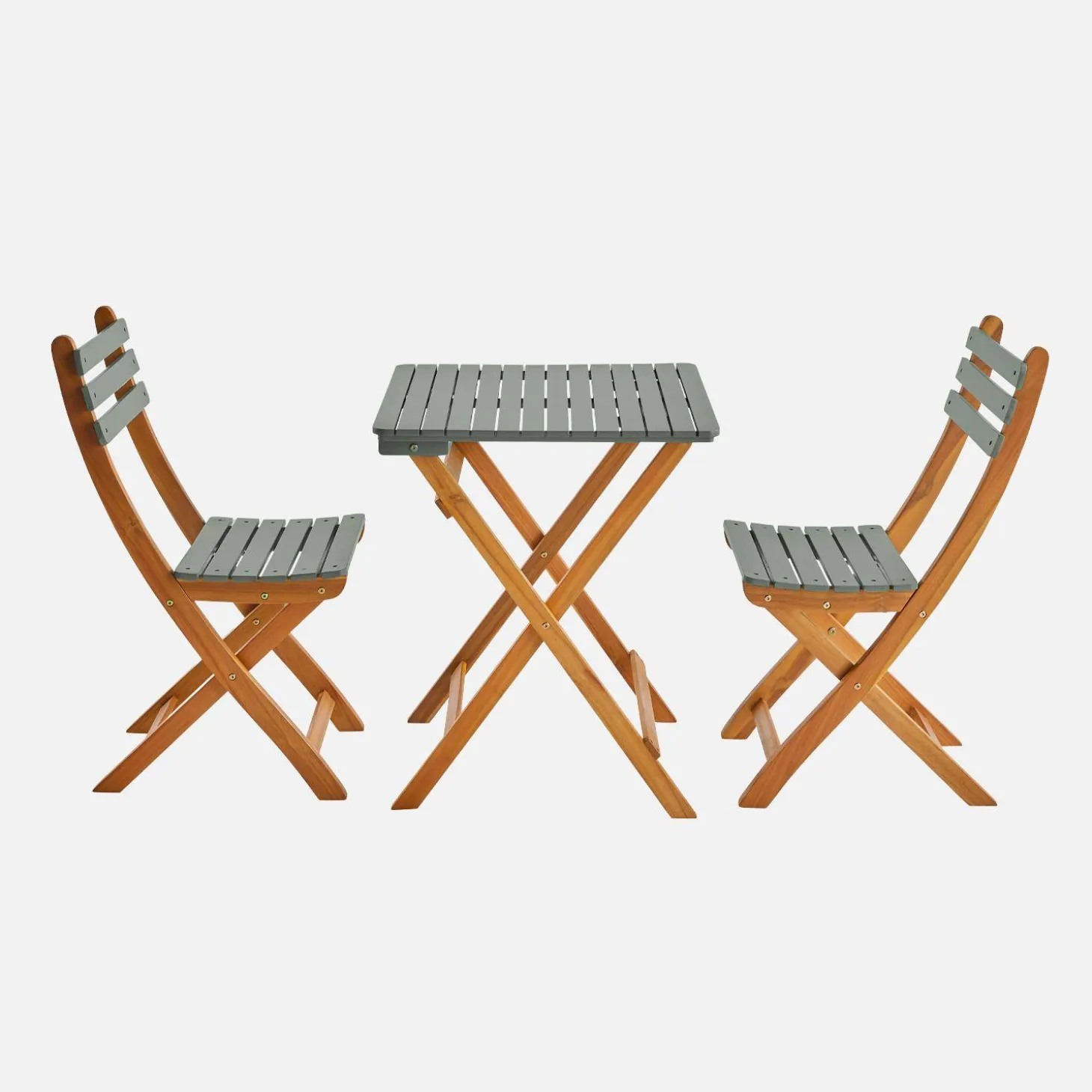Conjunto de jardim com mesa em madeira de acácia com 2 cadeiras dobráveis