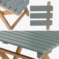 Conjunto de jardim com mesa em madeira de acácia com 2 cadeiras dobráveis