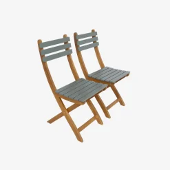 Conjunto de jardim com mesa em madeira de acácia com 2 cadeiras dobráveis
