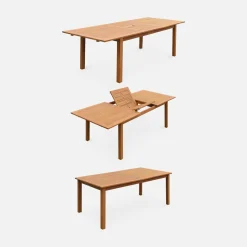 Conjunto de jardim com mesa extensível em madeira com 8 cadeiras