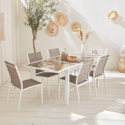 Conjunto de jardim com mesa extensível em alumínio com 6 cadeiras