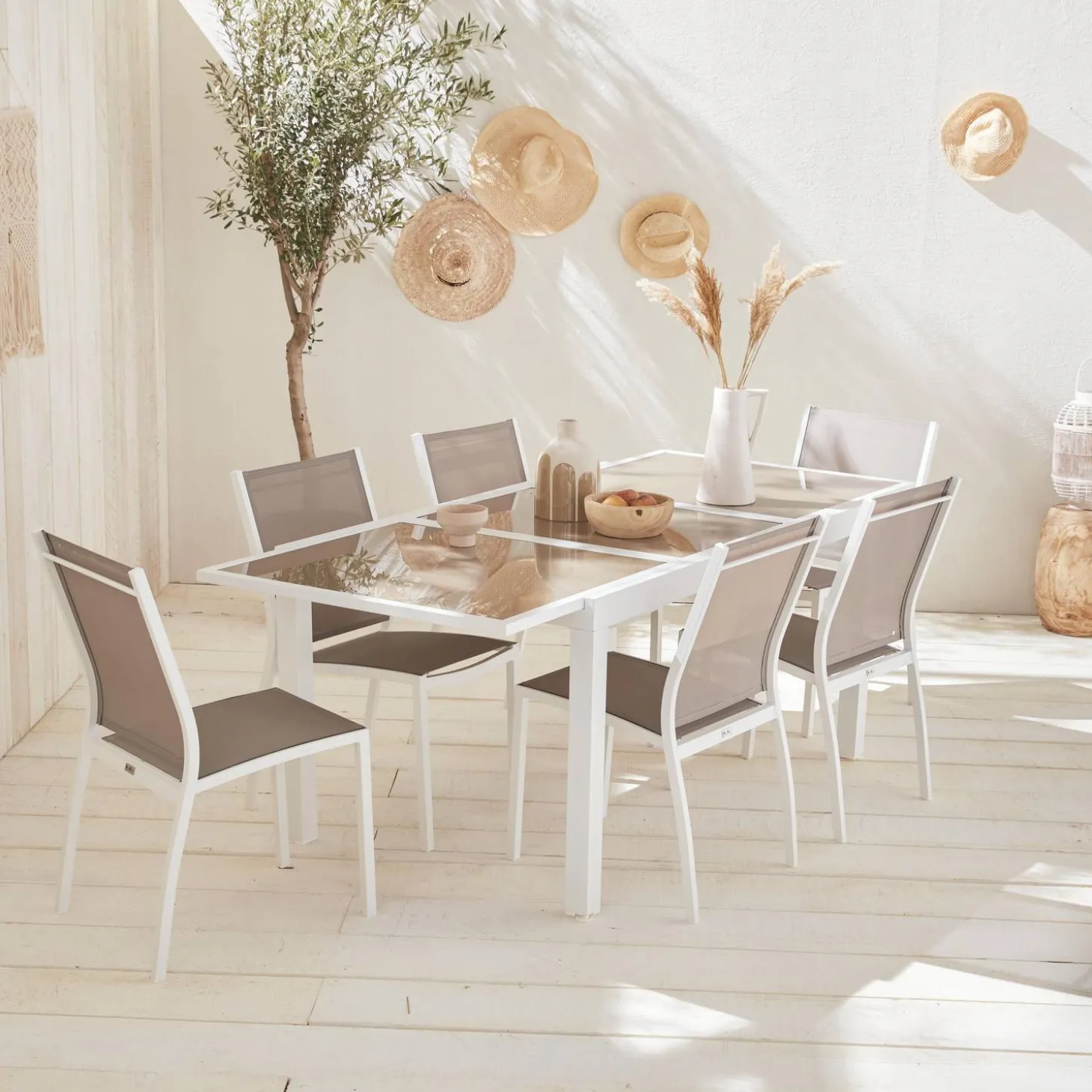 Conjunto de jardim com mesa extensível em alumínio com 6 cadeiras