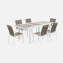 Conjunto de jardim com mesa extensível em alumínio com 6 cadeiras