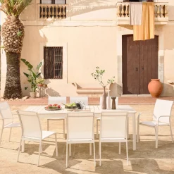 Conjunto de jardim com mesa extensível de alumínio com 8 cadeiras e 2 poltronas