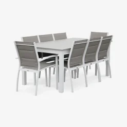 Conjunto de jardim com mesa extensível em alumínio com 8 cadeiras