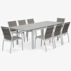 Conjunto de jardim com mesa extensível em alumínio com 8 cadeiras