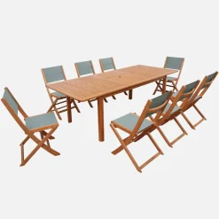 Conjunto de jardim com mesa extensível em madeira de eucalipto com 8 cadeiras