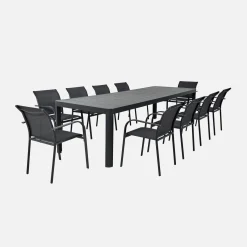 Conjunto de jardim com mesa extensível em alumínio com 10 cadeiras