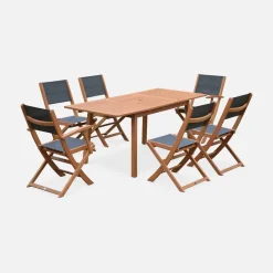 Conjunto de jardim com mesa extensível em madeira com 6 cadeiras