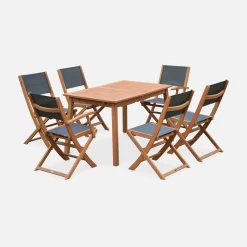Conjunto de jardim com mesa extensível em madeira com 6 cadeiras